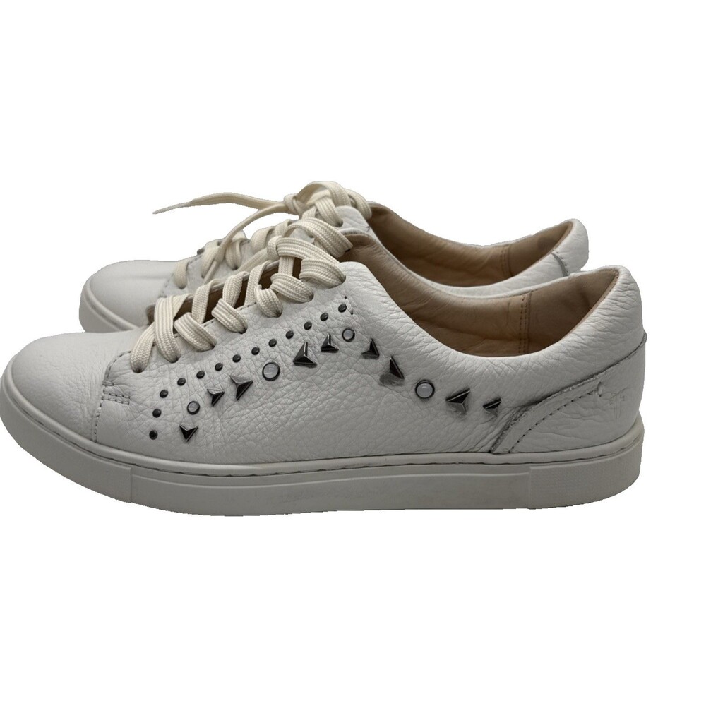 Frye Ivy Deco Women's Studded  Low Lace Leather Sneakers Shoes 8.5 White - Picture 6 of 11